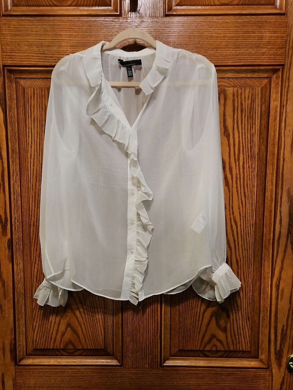 White House Black Market Ivory Ruffle Front Blouse